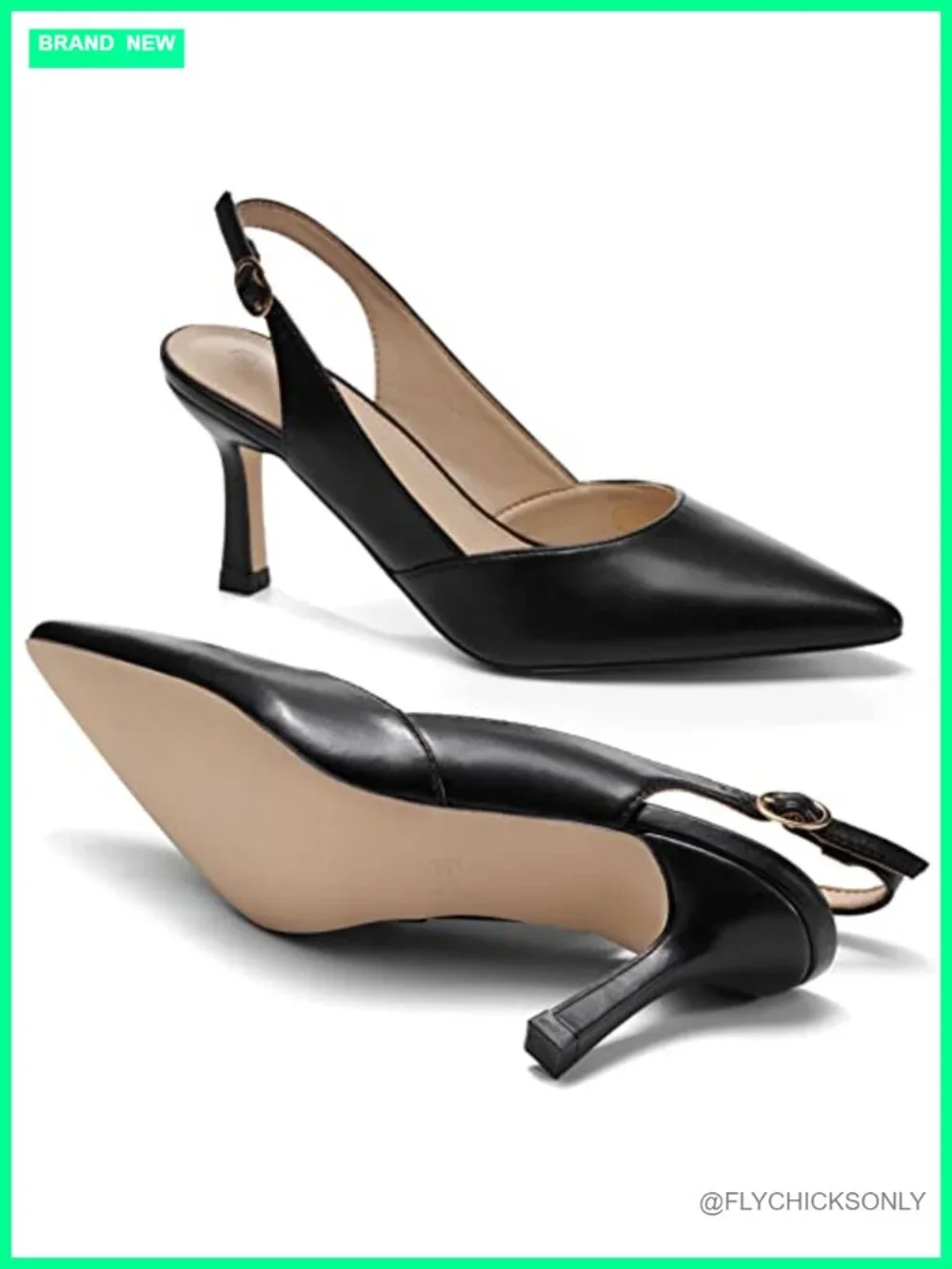 Faux Leather Slingback Kitten Heels Closed Pointed Toe Backless Pumps